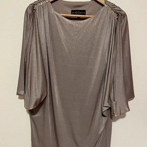 BETSY & ADAM GRAY METALLIC DRESS/SIZE 4/ With Linings/COLD SHOULDER